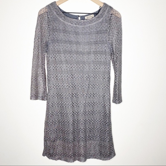 Lucky Brand Gray & Silver Lace Overlay Shift Mini Flapper Shift Dress - Picture 1 of 5